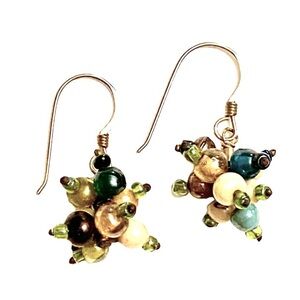 Beaded ball cluster dangle earrings gold filled